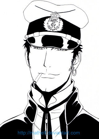 Black white drawing man uniform 2 - a cigarette free wallpaper for mobile