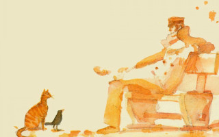 Man chair cat bird white - a painting of a man free wallpaper