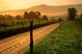 Dirt road fence field sunset 5 - david imms free wallpaper