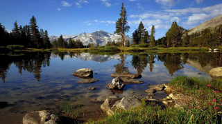 Lake rocks trees mountain blue 2 - ansel adams free wallpaper for desktop