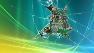 Broken computer board green yellow - free cyberpunk wallpaper