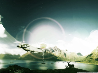 Mountain lake deer distant mountain - distant free wallpaper