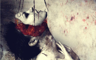 Bloody woman red collar knife - a red collar free wallpaper