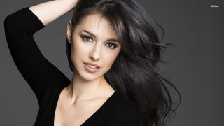 Woman long hair posing hand 16 - head and shoulders portrait free wallpaper for desktop