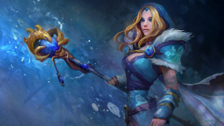 Woman blue outfit holding blue - splash art free wallpaper