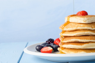 Pancakes syrup berries plate blue - eve disher free wallpaper for desktop