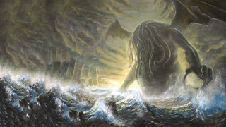 Giant creature ocean ship background - an oil painting free wallpaper