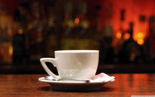 Coffee cup saucer spoon table - a bar free wallpaper