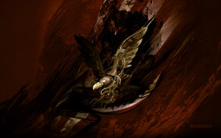 Bird flying red background black - digital art free wallpaper for desktop