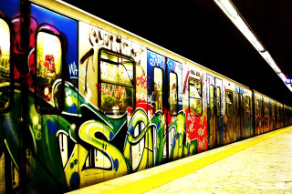 Train graffiti station night person - graffiti art free wallpaper