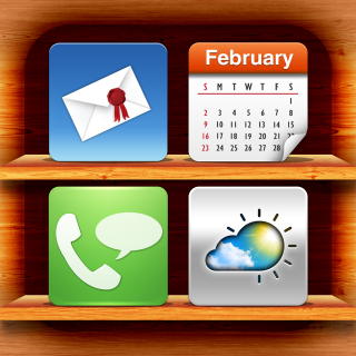 Wooden shelf calendar icons phone - new free wallpaper for tablet