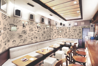 Restaurant tables chairs wall pictures - a bar free wallpaper