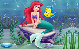 Little mermaid sitting rock fish - a fish free wallpaper