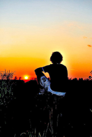 Person sitting field sunset skateboard - free sunset wallpaper for mobile