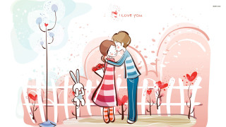 Couple hugging fence rabbit flower - a couple free wallpaper