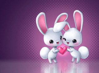 Cute bunnies heart purple polka - little free wallpaper for desktop
