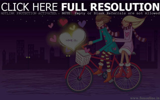 Couple bike dark heart balloon - a cityscape in the background free wallpaper