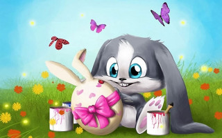 Cartoon bunny painting bunny field - a bunny free wallpaper for desktop