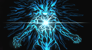 Blue white drawing man body - center free wallpaper