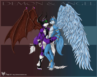 Demon angel hugging wings drawing - their back free wallpaper