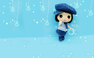 Doll blue background stars bubbles - a doll free wallpaper