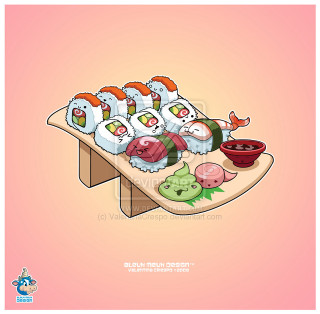 Sushi plate bowl sushi side - a storybook illustration free wallpaper for tablet