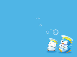 Two penguins standing bubbles air - one penguin free wallpaper