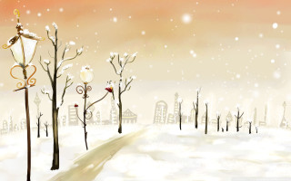 Snowy streetlight trees city winter - a snowy scene free wallpaper