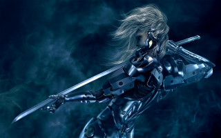 Futuristic woman suit sword smoke - smoke behind her free wallpaper