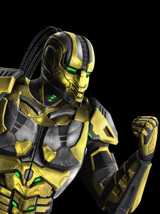 Yellow robot green eyes black - concept art free wallpaper for mobile