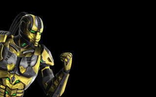Yellow black robot holding cell - robot free wallpaper for desktop