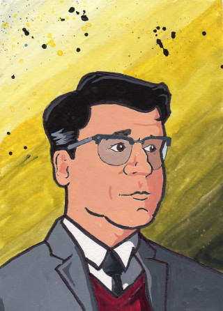 Man suit glasses yellow background - character portrait free wallpaper