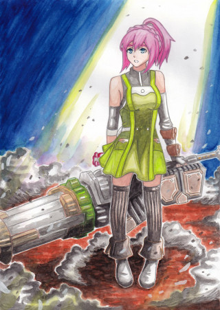 Girl green dress rocket pink - a light shining free wallpaper for mobile