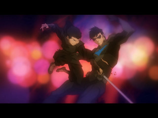 Swords black clothes colorful background - action scene free wallpaper for desktop