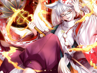 Woman white dress sword fireball - her hand and a demon free wallpaper for desktop