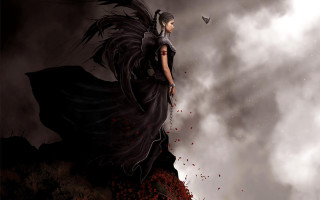 Woman black dress black bird - a dark cloud free wallpaper