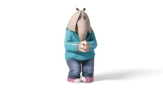 Cartoon elephant head up trunk - open free wallpaper