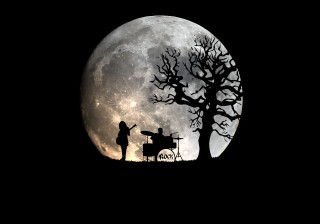 Moon guitar tree drum person - a drum free wallpaper