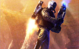 Man gas mask gun dark 2 - a man in a gas mask holding free wallpaper