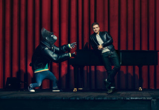 Man black jacket gorilla mask - christopher wood free wallpaper