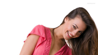 Woman long hair smiling pink 2 - facial muscle free wallpaper