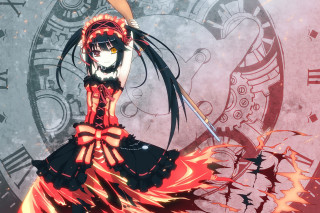 Woman red dress sword clock - flame free wallpaper