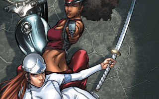 Woman red dress sword man - andrew robinson free wallpaper for desktop