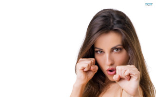 Woman hands face fist air - her right hand free wallpaper for desktop