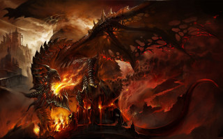Dragon fire breathing winged creature - huge free wallpaper
