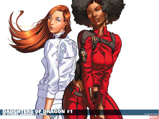 Two women red outfits long - their shoulder free wallpaper