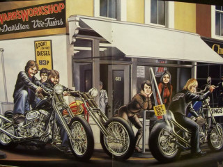 Motorcycles group shop window woman - 1 9 7 0 s free wallpaper