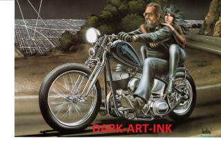 Man woman motorcycle night road - solar free wallpaper