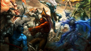 Diverse people sword demon colorful - a painting of a bunch free wallpaper