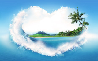 Heart shaped island palm trees - environmental art free wallpaper